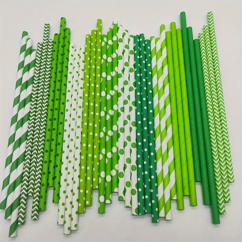 100/300PCS Mixed Color Green Paper Straws - Biodegradable & Stylish Drinking Straws for Parties, Weddings, and Everyday Use - Pack of 300PCS, 7.75 inches